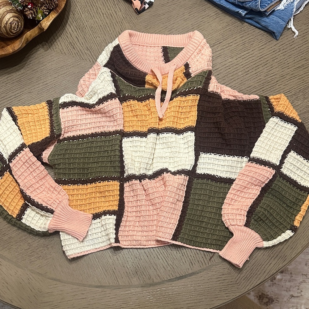 Gilded Intent Patchwork Cowl Neck Sweater - Pink,… - image 1